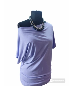 Tunika z krótkim rękawem kimono z dekoltem w łódkę - kolor liliowy